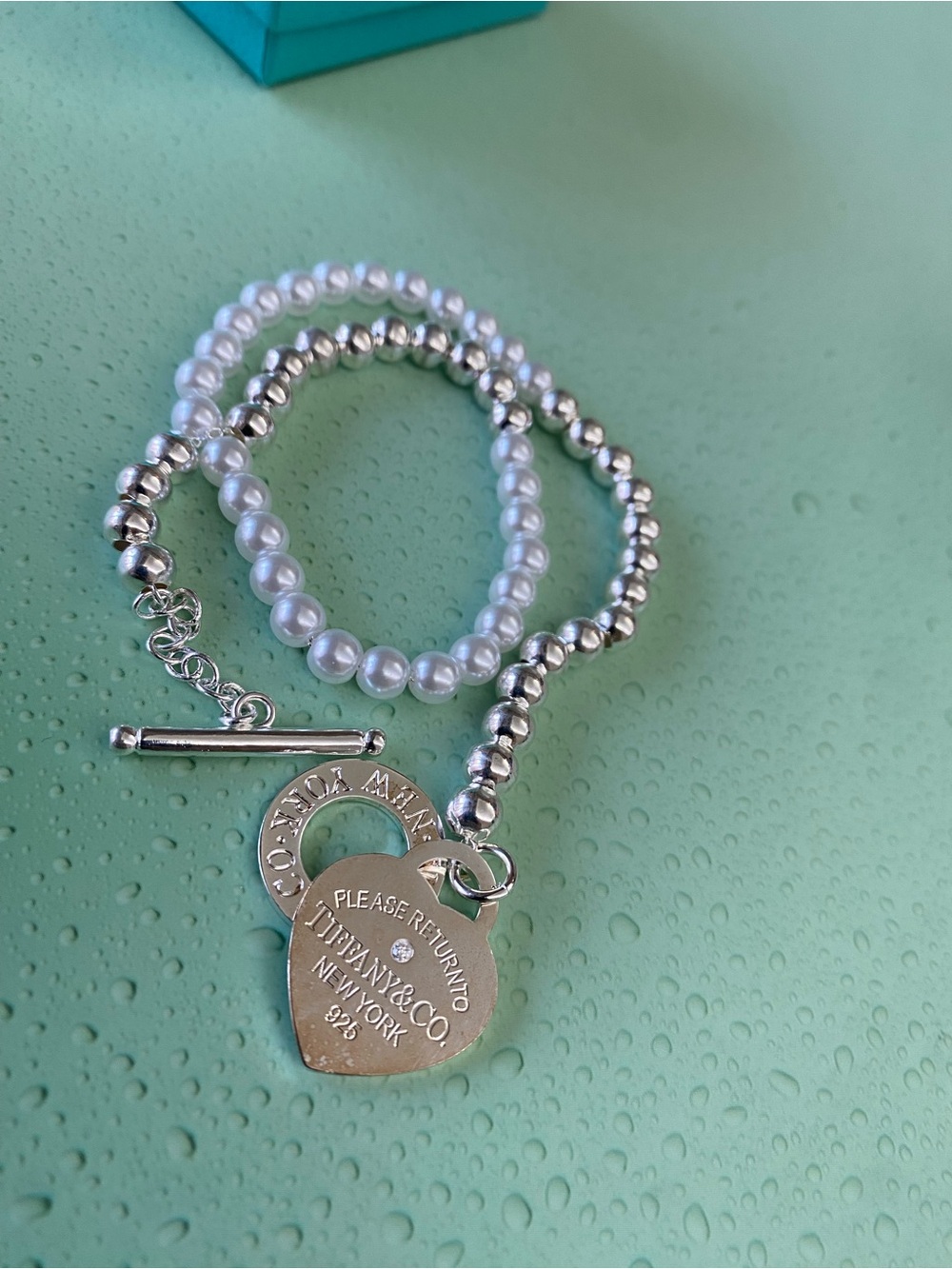 Classic Silver-Tone and White Pearl Heart Tag Bracelet Set